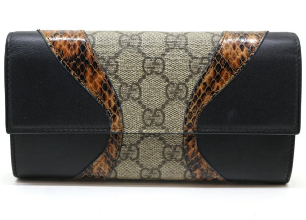 Gucci Zip Long Wallet Black GG Calfskin Python